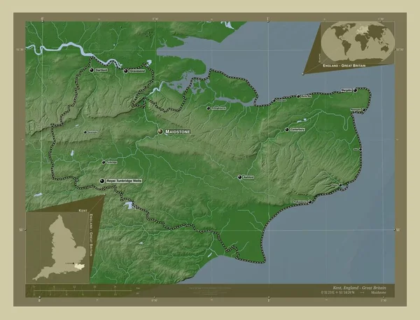 Κεντ Διοικητική Κομητεία Της Αγγλίας Μεγάλη Βρετανία Υψόμετρο Χάρτη Χρωματισμένο — Φωτογραφία Αρχείου