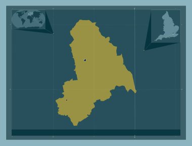 Londra Croydon İlçesi, İngiltere Londra İlçesi, Büyük Britanya. Katı renk şekli. Bölgenin büyük şehirlerinin yerleri. Köşedeki yedek konum haritaları