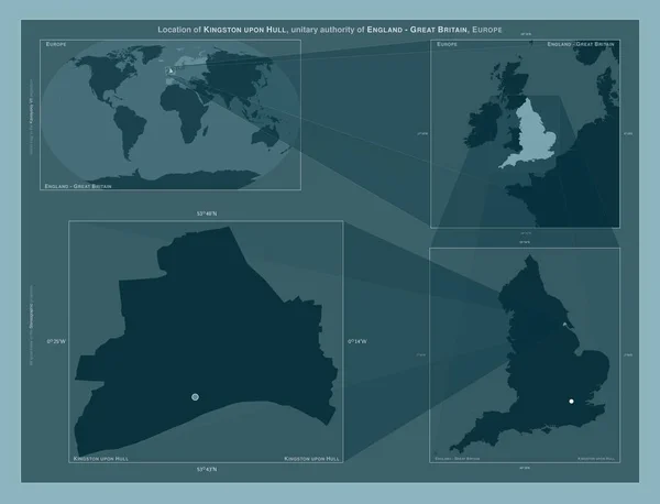 キングストン アポン イギリスの統一当局 イギリス 大規模な地図上の領域の位置を示しています しっかりとした背景にベクトルフレームとPng形状の構成 — ストック写真