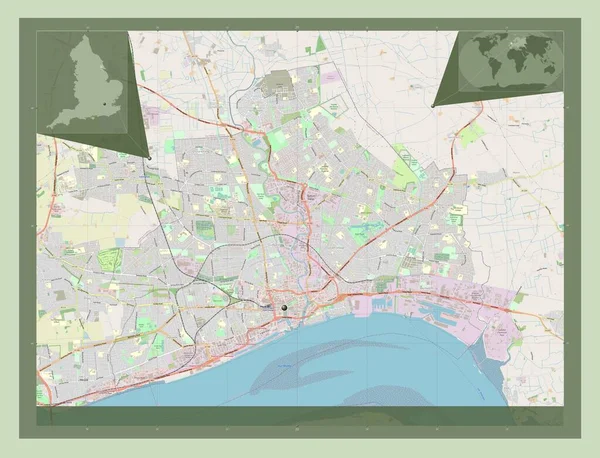 金斯顿对赫尔 英国的统一权威 大不列颠 开放街道地图 角辅助位置图 — 图库照片