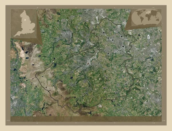 カークレス イングランドの行政郡 イギリス 高解像度衛星地図 地域の主要都市の場所 コーナー補助位置図 — ストック写真