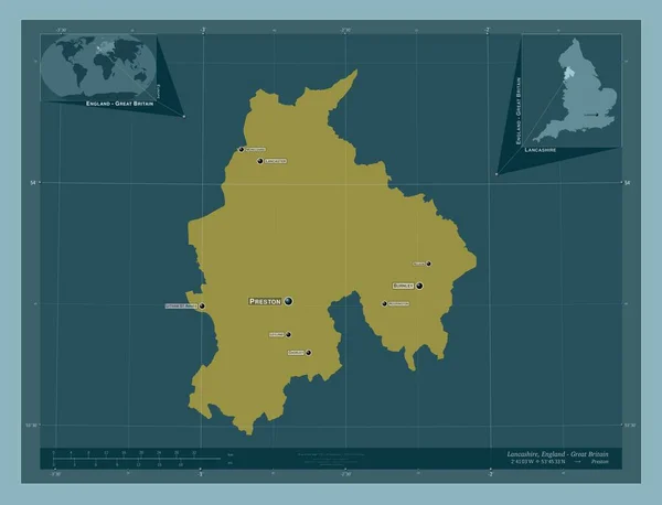 Lancashire Verwaltungsbezirk Von England Großbritannien Einfarbige Form Orte Und Namen — Stockfoto
