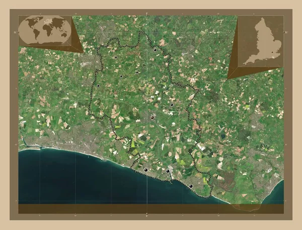 莱维斯 英格兰的非大都市地区 大不列颠 低分辨率卫星地图 该区域主要城市的所在地点 角辅助位置图 — 图库照片