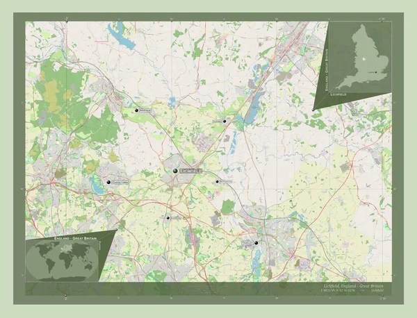 Lichfield Distretto Non Metropolitano Dell Inghilterra Gran Bretagna Mappa Stradale — Foto Stock