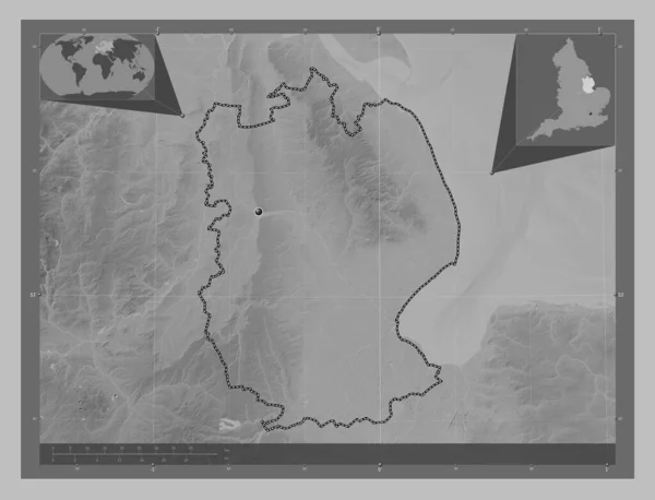 Lincolnshire Administrative County England Great Britain Grayscale Elevation Map Lakes — Stock Photo, Image