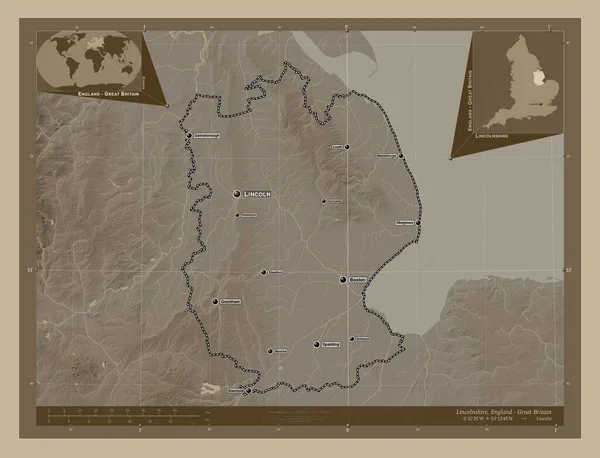 Линкольншир Административный Округ Англии Великобритания Карта Высоты Окрашенная Сепиевые Тона — стоковое фото