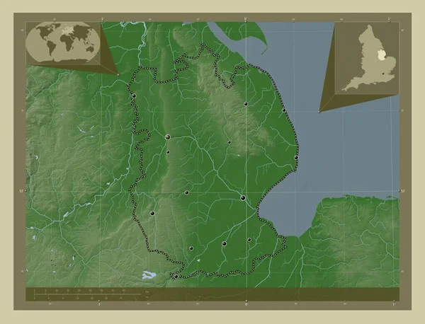 Лінкольншир Адміністративний Округ Англії Велика Британія Висота Карти Забарвлена Вікі — стокове фото