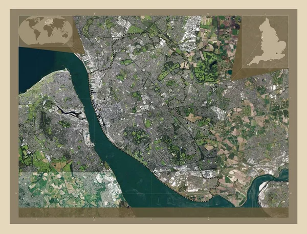 Liverpool Condado Administrativo Inglaterra Gran Bretaña Mapa Satelital Alta Resolución —  Fotos de Stock