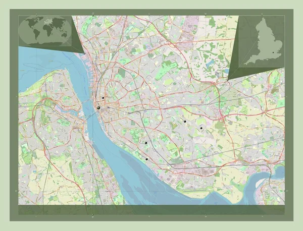 Ліверпуль Адміністративний Округ Англії Велика Британія Відкрита Карта Вулиць Розташування — стокове фото