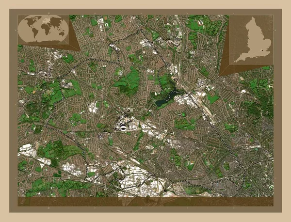 英国伦敦布伦特区的伦敦自治区 大不列颠 低分辨率卫星地图 角辅助位置图 — 图库照片