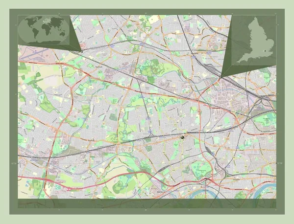 英国伦敦伊灵区的伦敦自治区 大不列颠 开放街道地图 角辅助位置图 — 图库照片