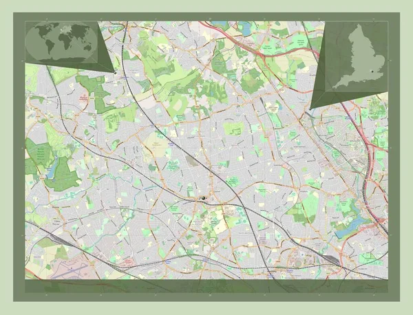 英国伦敦哈罗自治区的伦敦自治区 开放街道地图 该区域主要城市的所在地点 角辅助位置图 — 图库照片