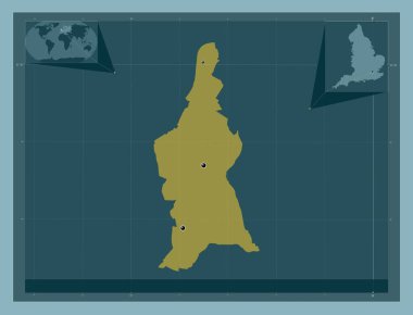 Londra 'nın Lambeth ilçesi, İngiltere' nin Londra ilçesi, İngiltere. Katı renk şekli. Bölgenin büyük şehirlerinin yerleri. Köşedeki yedek konum haritaları