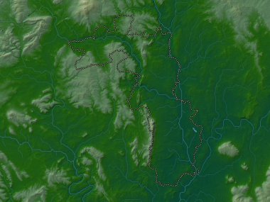 Malvern Hills, İngiltere 'nin metropolitan olmayan bölgesi, Büyük Britanya. Gölleri ve nehirleri olan renkli yükseklik haritası