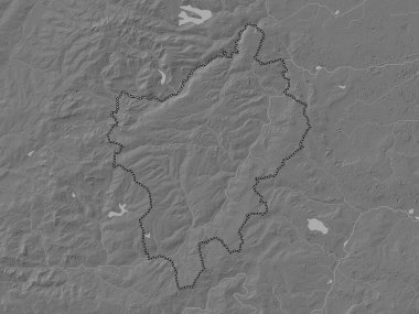 Kuzey Northamptonshire, İngiltere 'nin üniter otoritesi - Büyük Britanya. Gölleri ve nehirleri olan çift seviyeli yükseklik haritası