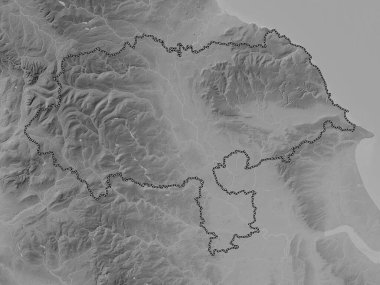 Kuzey Yorkshire, İngiltere idari kontluğu - Büyük Britanya. Gölleri ve nehirleri olan gri tonlama yükseklik haritası