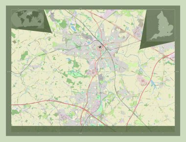 Nuneaton ve Bedworth, İngiltere 'nin metropolitan olmayan bölgesi - Büyük Britanya. Açık Sokak Haritası. Köşedeki yedek konum haritaları