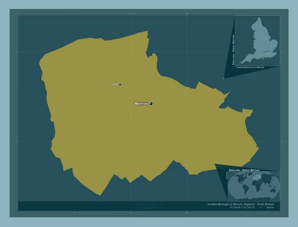 伦敦默顿自治区 英国伦敦 大不列颠 固体的颜色形状 该区域主要城市的地点和名称 角辅助位置图 — 图库照片