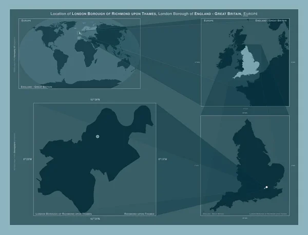 ロンドン リッチモンド アポン テムズ ロンドン イングランド イギリス 大規模な地図上の領域の位置を示しています しっかりとした背景にベクトルフレームとPng形状の構成 — ストック写真