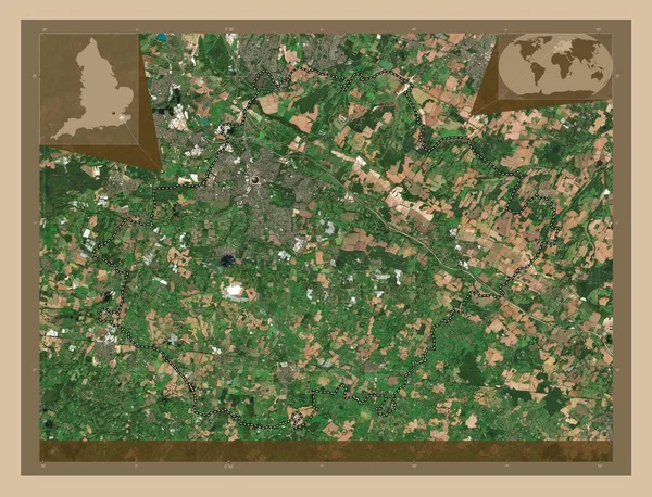 イギリスの非大都市圏であるメイドストーン 英語版 イギリス 低解像度衛星地図 コーナー補助位置図 — ストック写真