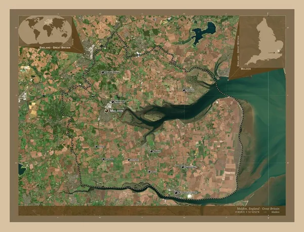 Maldon Distrito Não Metropolitano Inglaterra Grã Bretanha Mapa Satélite Baixa — Fotografia de Stock