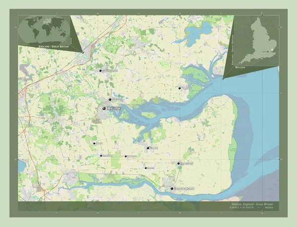 Maldon Μητροπολιτική Περιφέρεια Αγγλίας Μεγάλης Βρετανίας Χάρτης Του Δρόμου Τοποθεσίες — Φωτογραφία Αρχείου