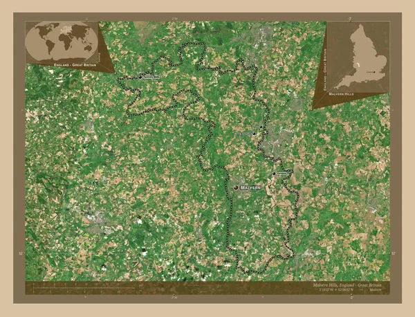 Malvern Hills Μητροπολιτική Περιφέρεια Αγγλίας Μεγάλης Βρετανίας Δορυφορικός Χάρτης Χαμηλής — Φωτογραφία Αρχείου
