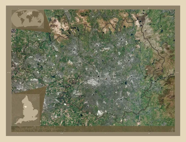 Gran Mánchester Región Inglaterra Gran Bretaña Mapa Satelital Alta Resolución —  Fotos de Stock