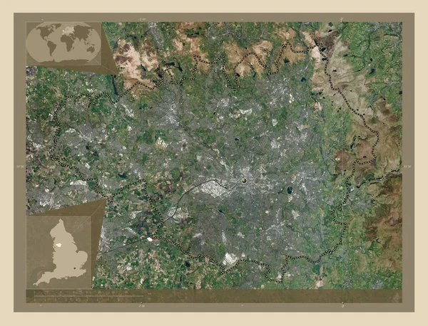 Büyük Manchester Ngiltere Bölgesi Büyük Britanya Yüksek Çözünürlüklü Uydu Köşedeki — Stok fotoğraf