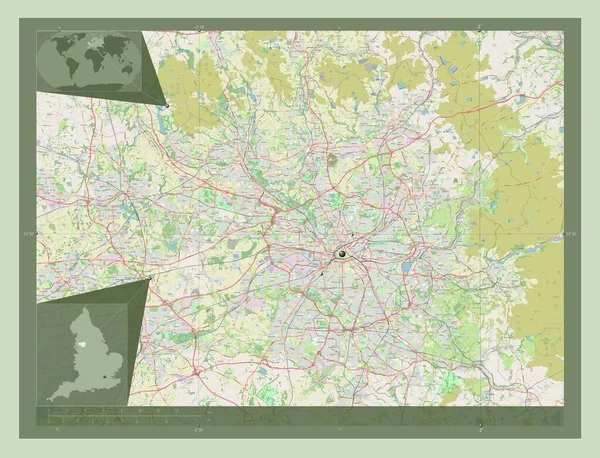 Greater Manchester Regione Inghilterra Gran Bretagna Mappa Stradale Aperta Mappa — Foto Stock
