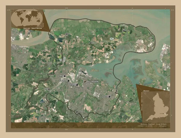 Medway Autorità Unitaria Dell Inghilterra Gran Bretagna Mappa Satellitare Bassa — Foto Stock