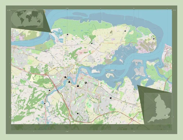 メドウェイ イギリスの統一当局 イギリス ストリートマップを開く 地域の主要都市の場所 コーナー補助位置図 — ストック写真