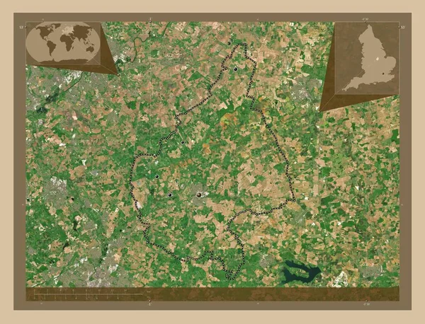 梅尔顿区 英格兰的非都市区 大不列颠 低分辨率卫星地图 该区域主要城市的所在地点 角辅助位置图 — 图库照片