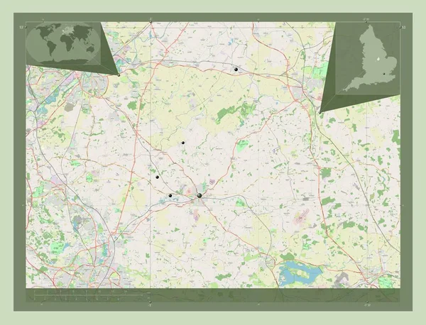 イギリスの非大都市圏 メルトン イギリス ストリートマップを開く 地域の主要都市の場所 コーナー補助位置図 — ストック写真