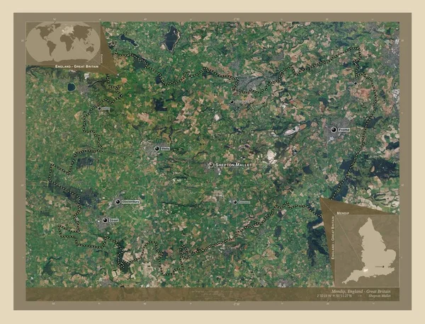 曼丁岛 英格兰的非大都市地区 大不列颠 高分辨率卫星地图 该区域主要城市的地点和名称 角辅助位置图 — 图库照片