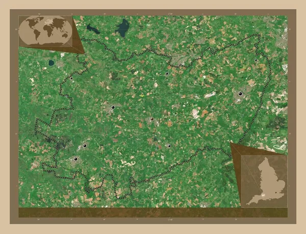 曼丁岛 英格兰的非大都市地区 大不列颠 低分辨率卫星地图 该区域主要城市的所在地点 角辅助位置图 — 图库照片