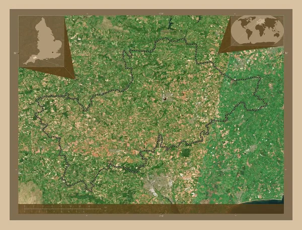 德文郡中部 英格兰的非大都市地区 大不列颠 低分辨率卫星地图 角辅助位置图 — 图库照片