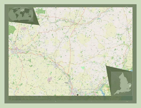 イングランドの首都圏ではない地区 ミッドサフォーク イギリス ストリートマップを開く コーナー補助位置図 — ストック写真