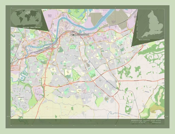 미들즈브러 Middlesbrough 영국의 스트리트 지역의 도시들의 위치와 Corner Auxiliary Location — 스톡 사진