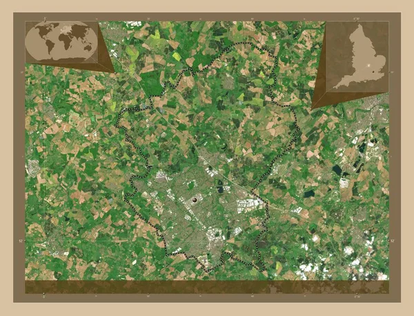 米尔顿 凯恩斯 英格兰的单一权威 大不列颠 低分辨率卫星地图 角辅助位置图 — 图库照片