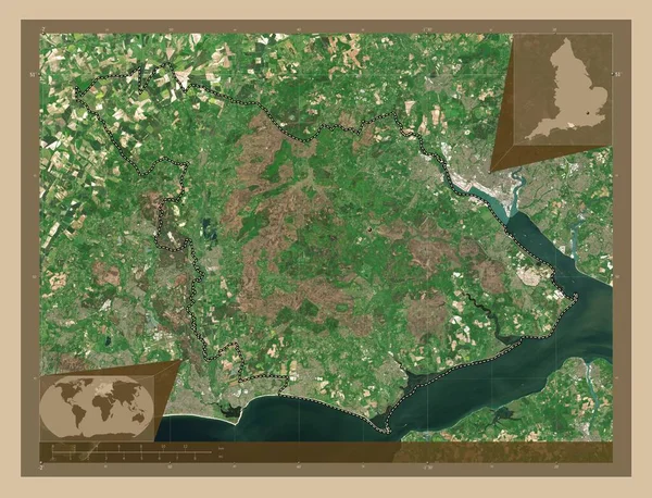 新森林 英国的非都市地区 大不列颠 低分辨率卫星地图 角辅助位置图 — 图库照片