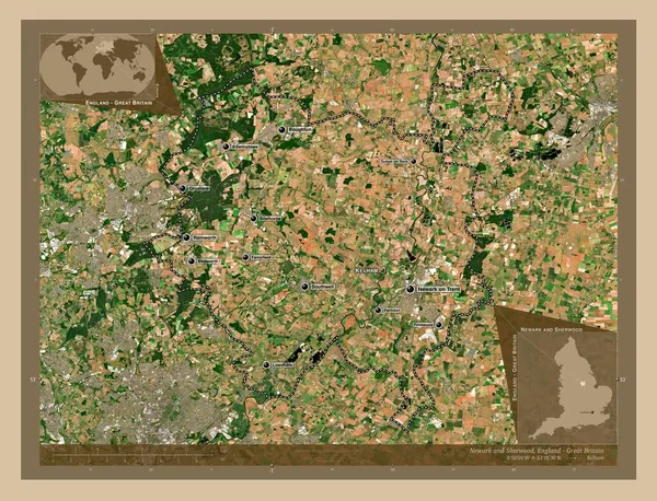 Newark Sherwood Distrito Metropolitano Inglaterra Gran Bretaña Mapa Satelital Baja —  Fotos de Stock