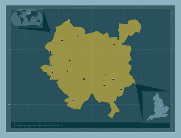 イングランドの非大都市圏であるニューアークとシャーウッド イギリス しっかりした色の形 地域の主要都市の場所 コーナー補助位置図 — ストック写真