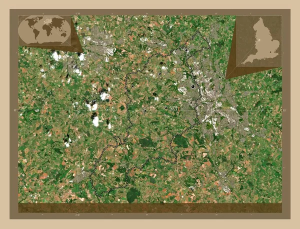 纽卡斯尔 英格兰非大都市地区 大不列颠 低分辨率卫星地图 该区域主要城市的所在地点 角辅助位置图 — 图库照片