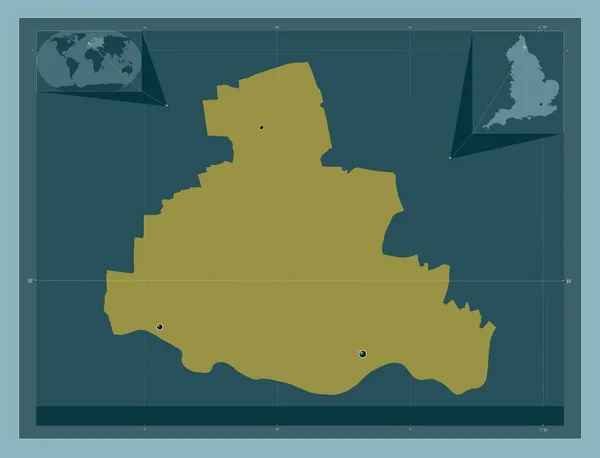 ニューカッスル アポン タイン イギリスの行政郡 しっかりした色の形 地域の主要都市の場所 コーナー補助位置図 — ストック写真