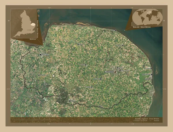 Norfolk Bestuurlijke Graafschap Engeland Groot Brittannië Lage Resolutie Satellietkaart Locaties — Stockfoto