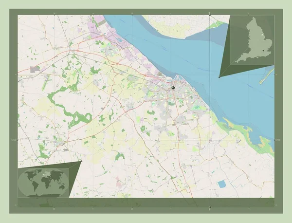 北東部リンカーンシャー イギリスの統一当局 イギリス ストリートマップを開く コーナー補助位置図 — ストック写真