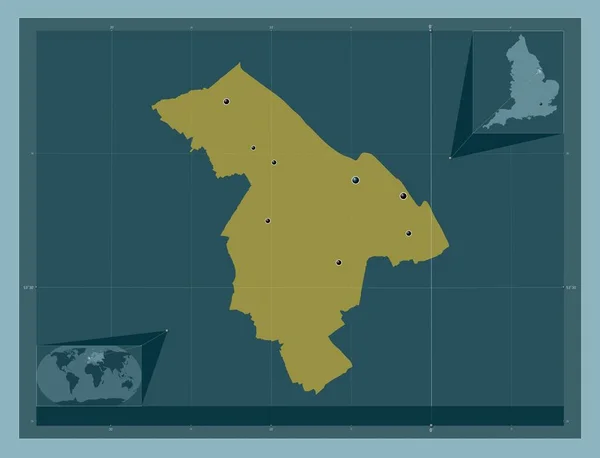东北林肯郡 英格兰的单一政权 大不列颠 固体的颜色形状 该区域主要城市的所在地点 角辅助位置图 — 图库照片