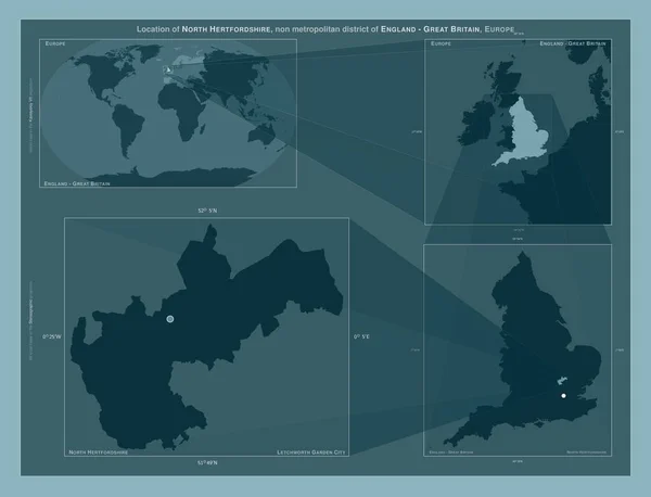 北赫特福德郡 英国非大都市地区 在大比例尺地图上显示该区域位置的图表 坚实背景下矢量框架和Png形状的组成 — 图库照片