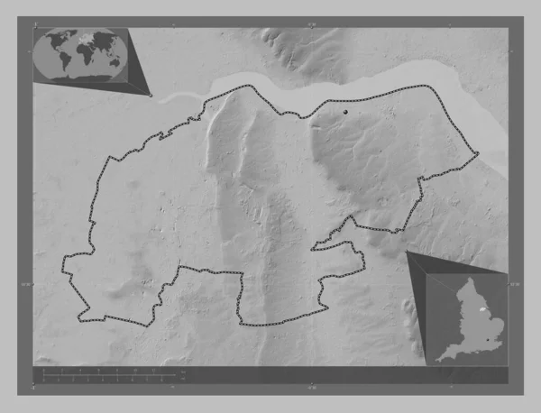 North Lincolnshire Einheitsbehörde Von England Großbritannien Graustufen Höhenkarte Mit Seen — Stockfoto